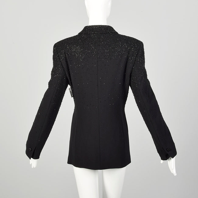 Large 1990s Escada Suit Coat Black Evening Beaded Cocktail Blazer
