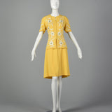 Large 1940s Yellow Floral Blouse and Skirt