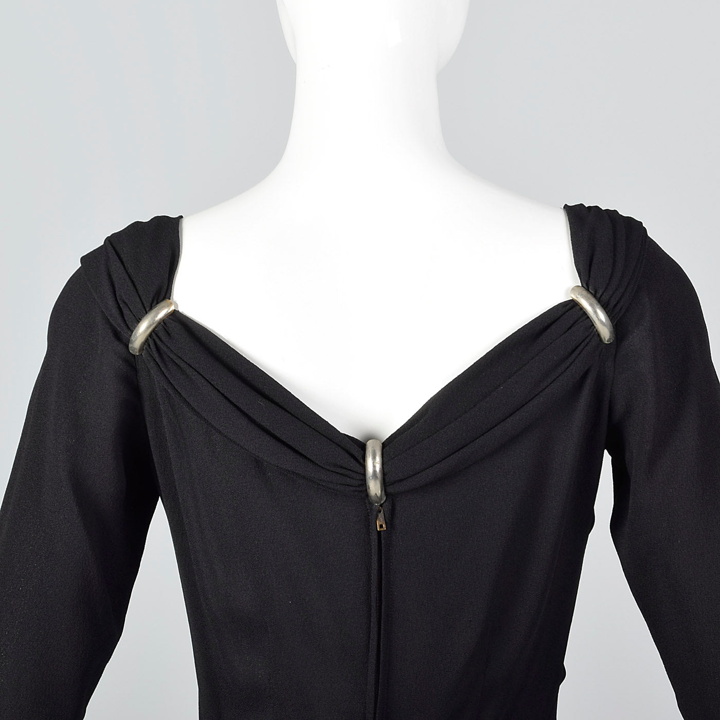 1940s Black Crepe Evening Dress with Train, Very Morticia