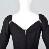 1940s Black Crepe Evening Dress with Train, Very Morticia
