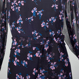 Large-XL Navy Silk Floral Dress
