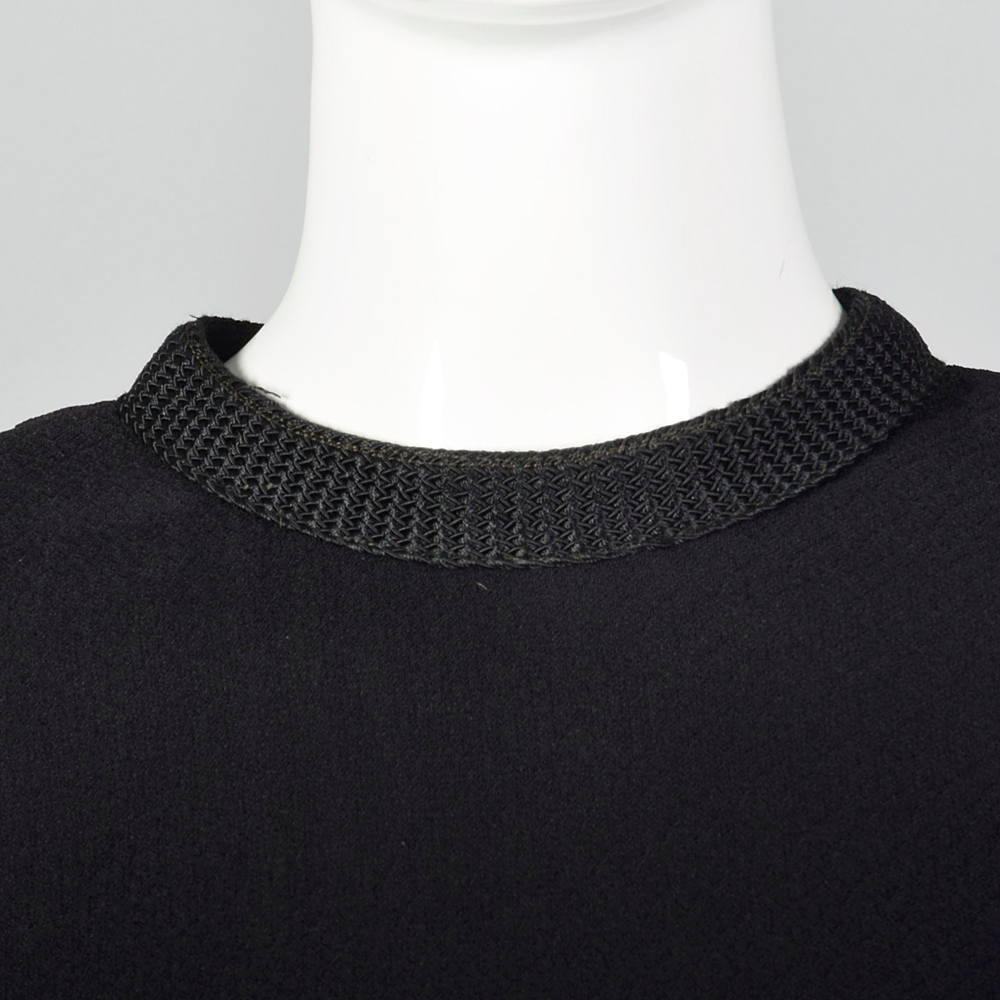 1940s Black Peplum Dress with Woven Stripe Trim