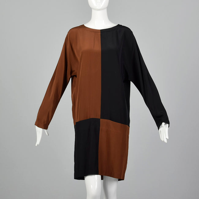 1990s Ellen Tracy Silk Color Block  Dress