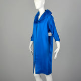 Small 1950s Clutch Coat Blue Satin Bracelet Cuff Wide Collar Batwing Sleeves