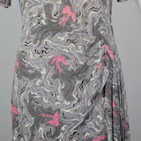 1940s Novelty Print Rayon Dress Gray Swirl with Birds