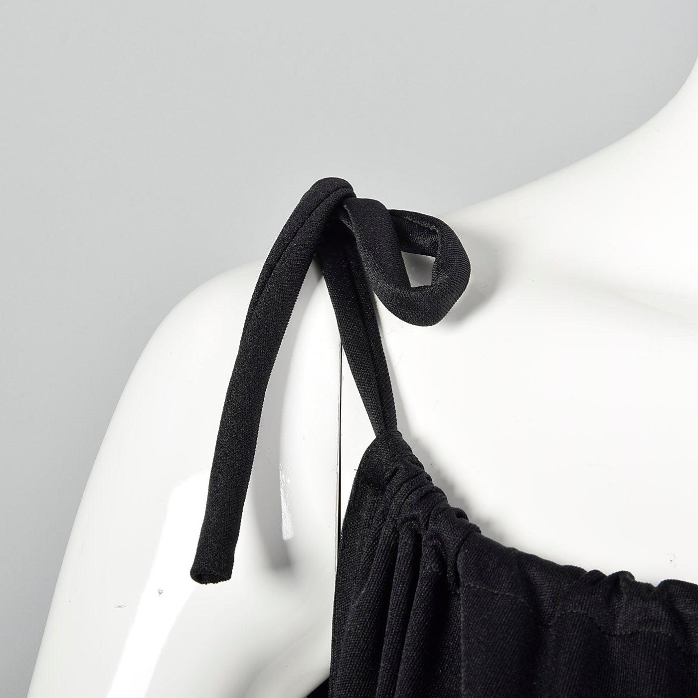 1970s Black Maxi Dress with Faux Drawstring Details