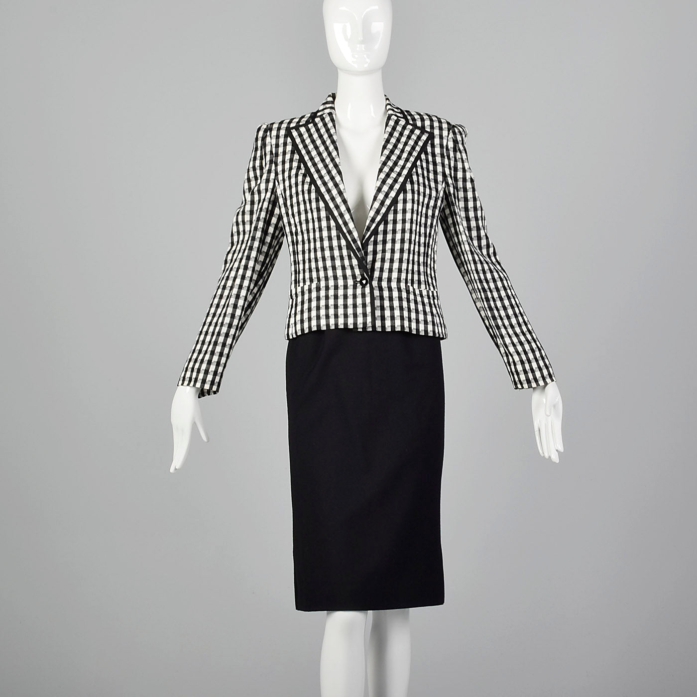 1980s Louis Feraud Black and White Checked Skirt Suit