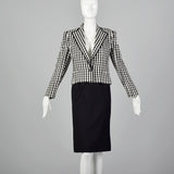 1980s Louis Feraud Black and White Checked Skirt Suit