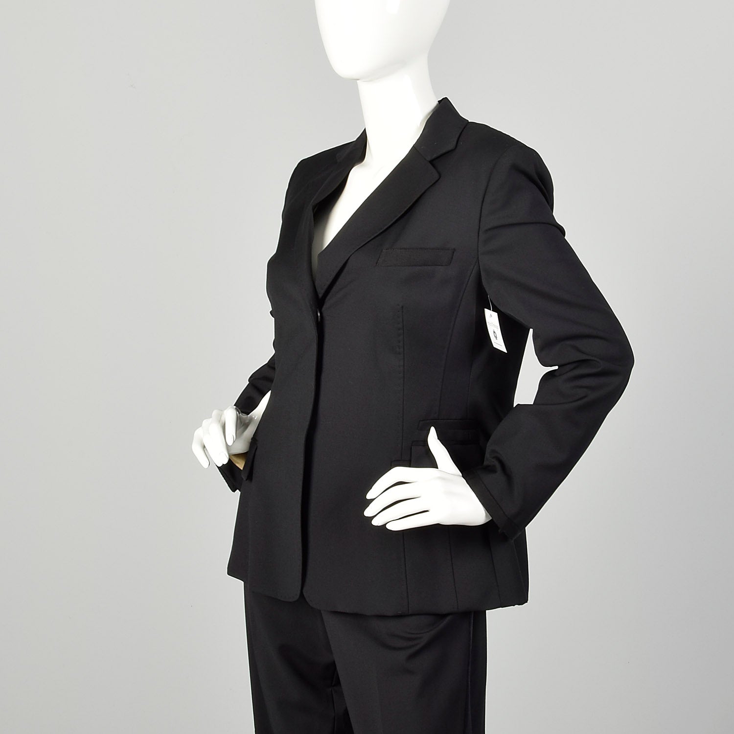 Medium 2000s Strenesse Tuxedo Hollywood Waist Trousers Black Satin Stripe Formal Suit