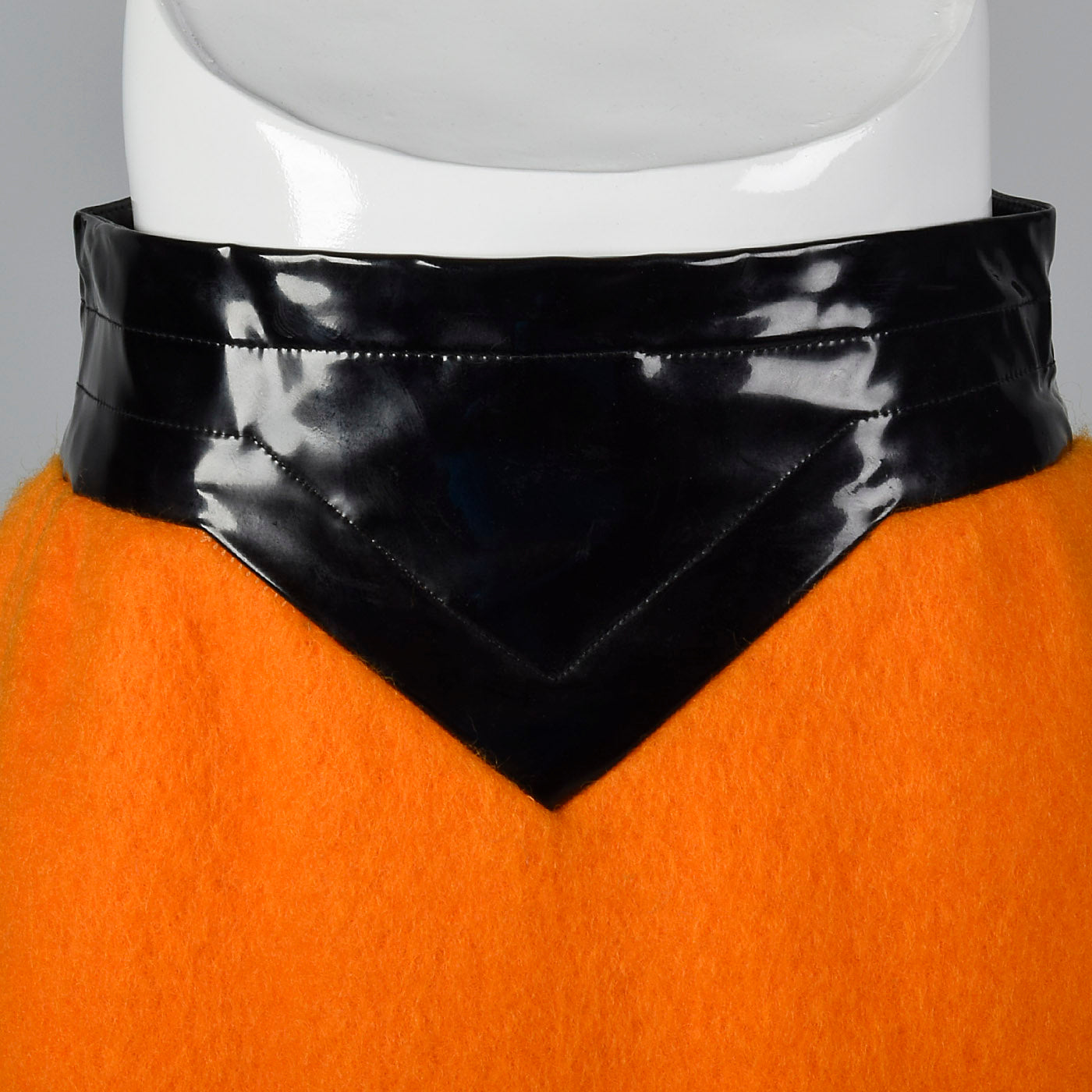 1960s Pierre Cardin Space Age Mod Orange Mohair and Black Vinyl Mini Skirt