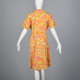 1960s Orange Floral Cotton Wrap Dress