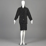1980s Gianni Versace Skirt Oversized Blazer & Wrap Skirt in Black Velvet with White Polkadots