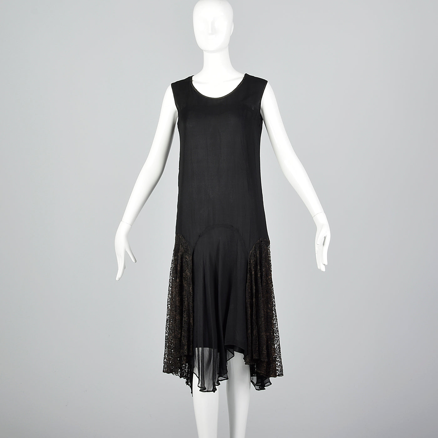 1920s Black Silk Dress with Lace Jacket