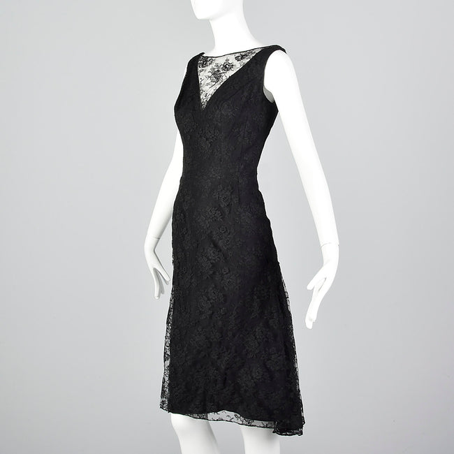 1960s Mignon Black Lace Mermaid Dress with a Stunning Neckline