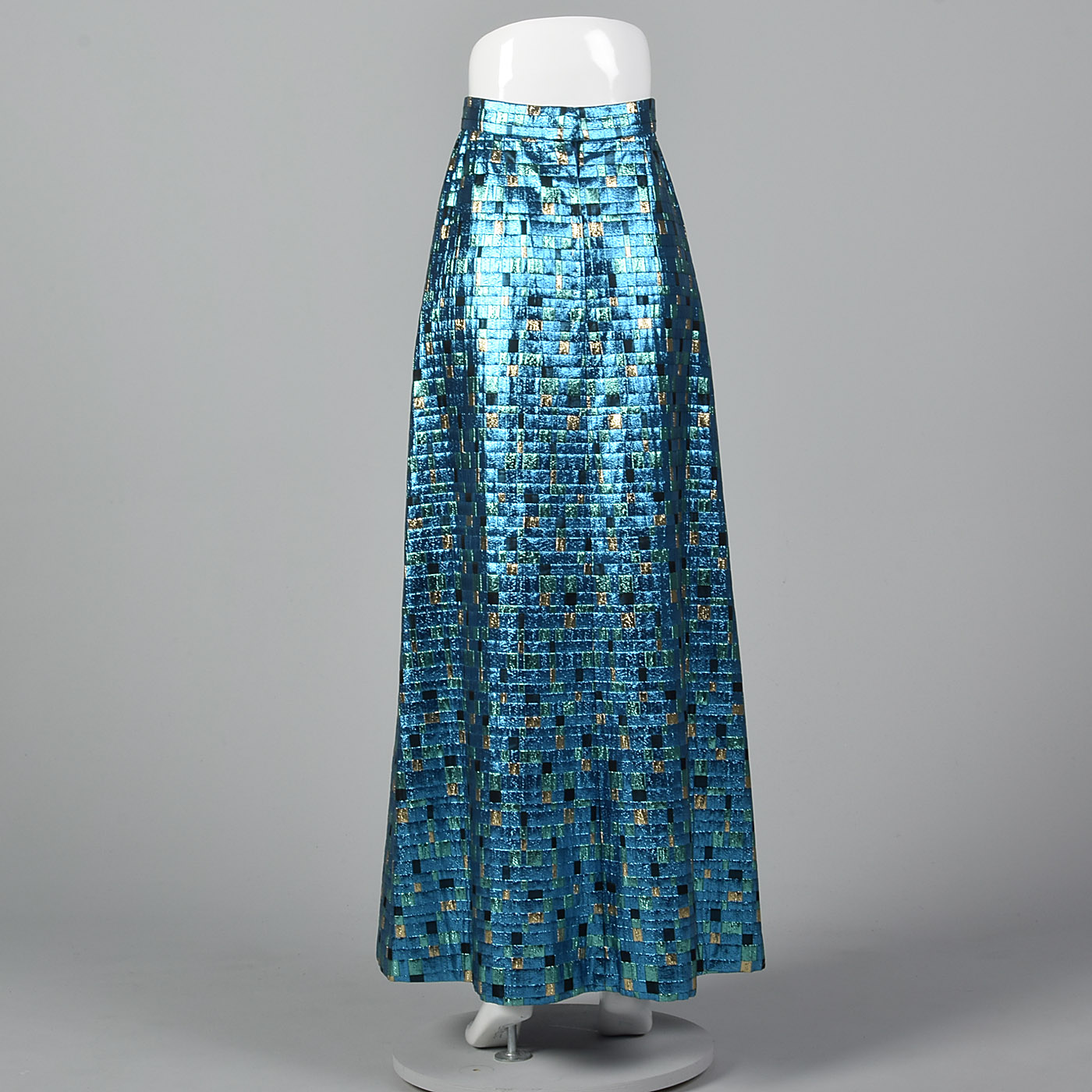 XL 1970s Metallic Blue Maxi Skirt