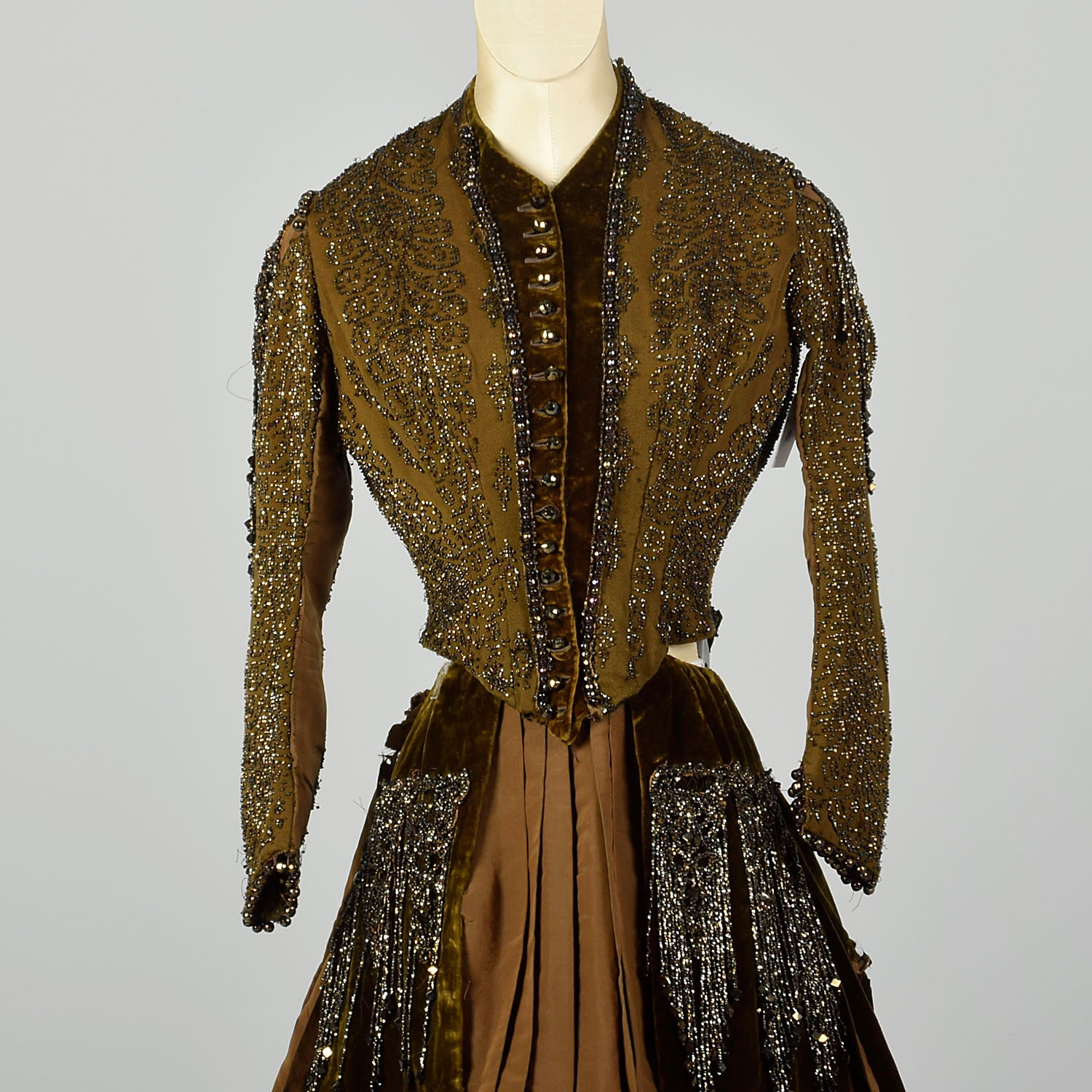 XXS 1800s Bodice Beaded Victorian Skirt Long Sleeve As Is