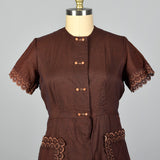 1950s Brown and Navy Gingham Day Dress