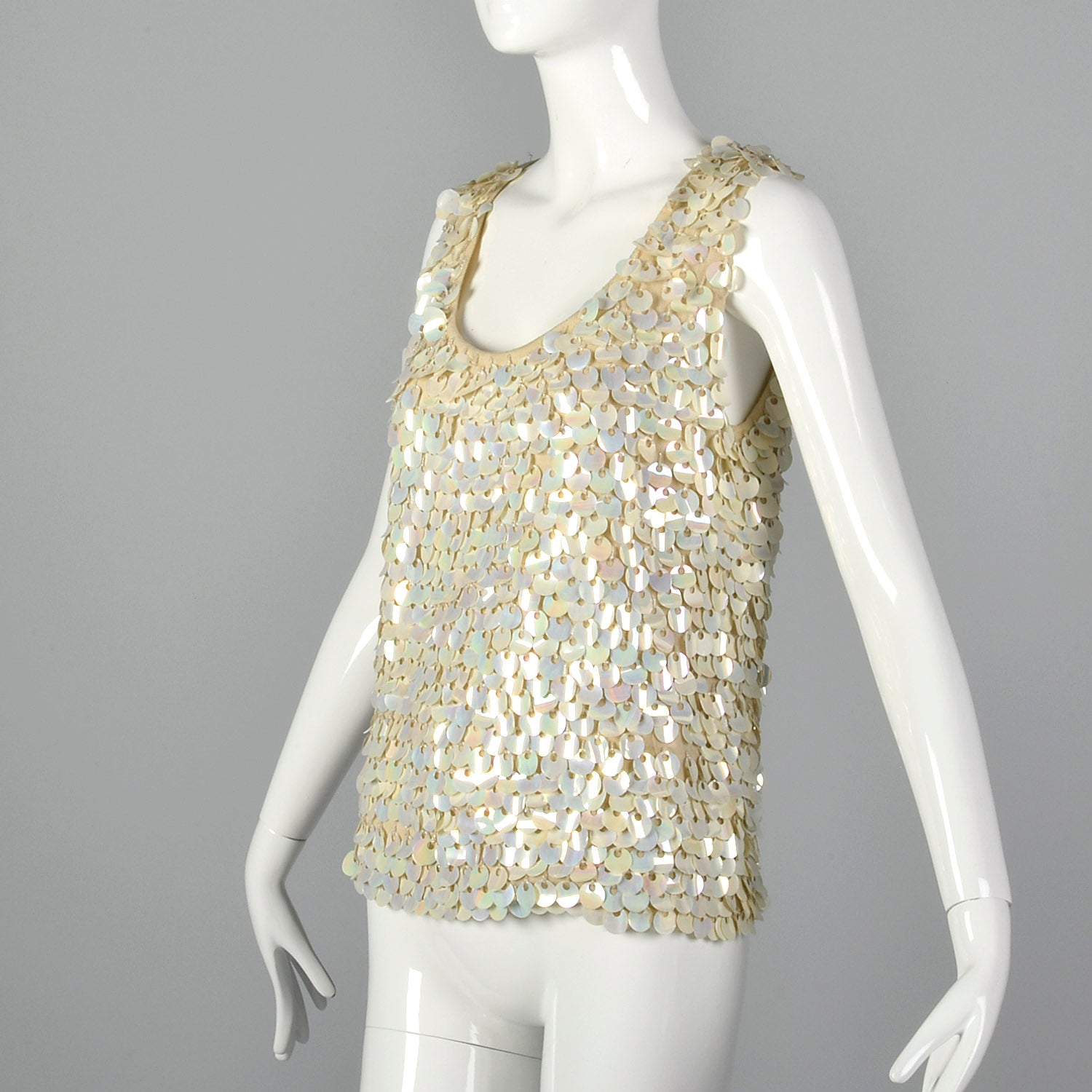 Large 1960s Sleeveless Knit Sweater with Dangling Paillettes