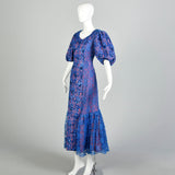XL 1980s Mike Benet Formals Blue Sequin Lace Pageant Prom Formal Dress
