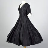 1950s Black Taffeta Party Dress with White Cuffs