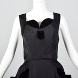 1950s Black Full Length Gown with Velvet Trim