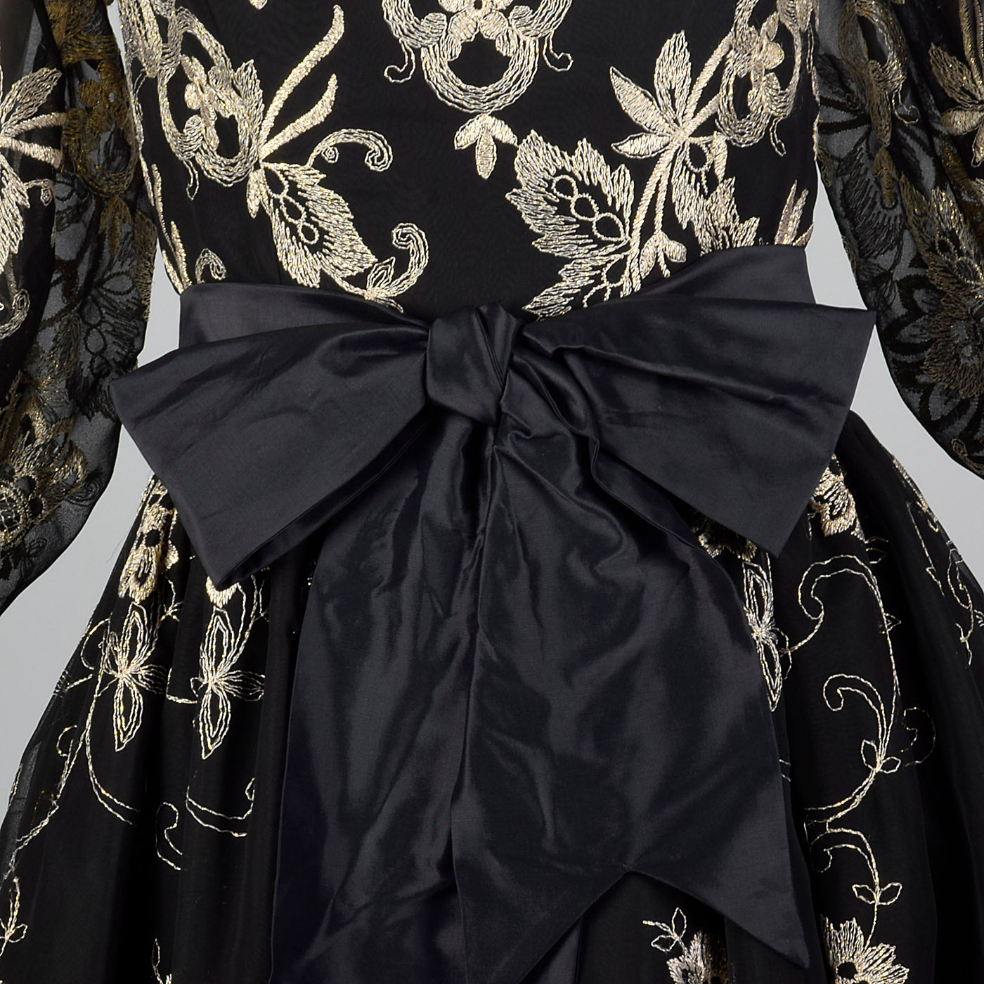 1980s Mr. Blackwell Evening Dress with Gold Embroidery
