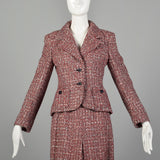 Small 1970s Red White and Blue Tweed Wool Skirt Suit