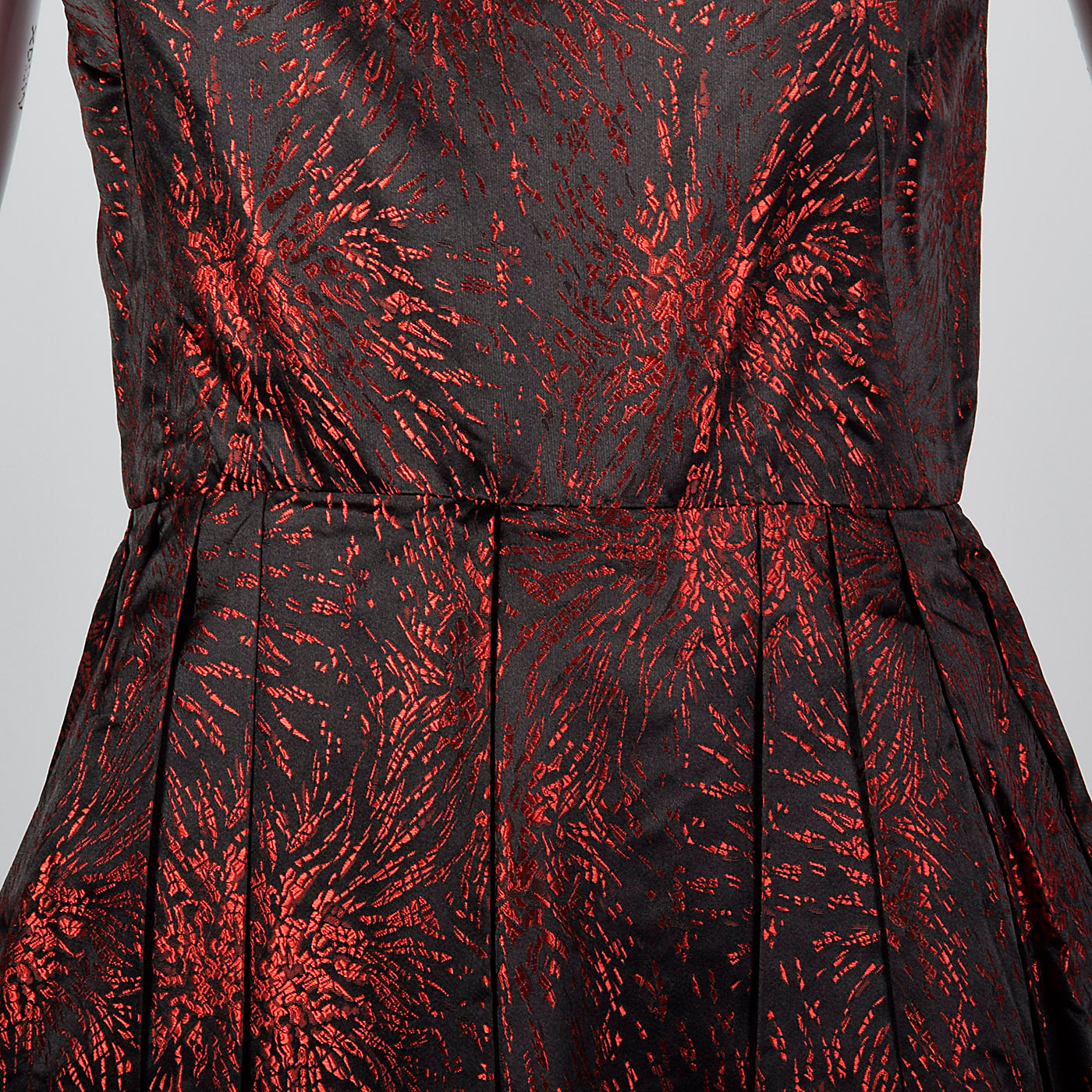 1950s Black and Red Brocade Dress
