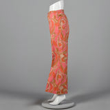 1970s Wrangler Pink and Orange Abstract Print Bellbottoms