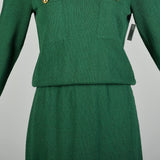 Small 1980s Adolfo Holiday Green Knit Long Sleeve Winter Sweater Dress