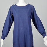 1970s Yves Saint Laurent Rive Gauche Loose Chambray Dress with Red Topstitch