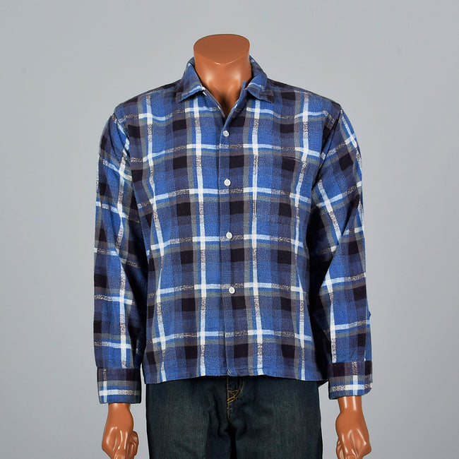 1950s Pilgrim Blue Plaid Flannel Shirt