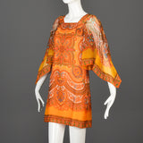 1960s Saks Fifth Avenue Silk Micro Mini Dress with Angel Sleeves