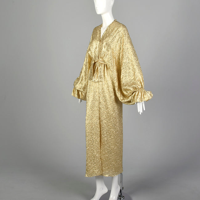 1970s Metallic Gold Evening Dress with Balloon Sleeves