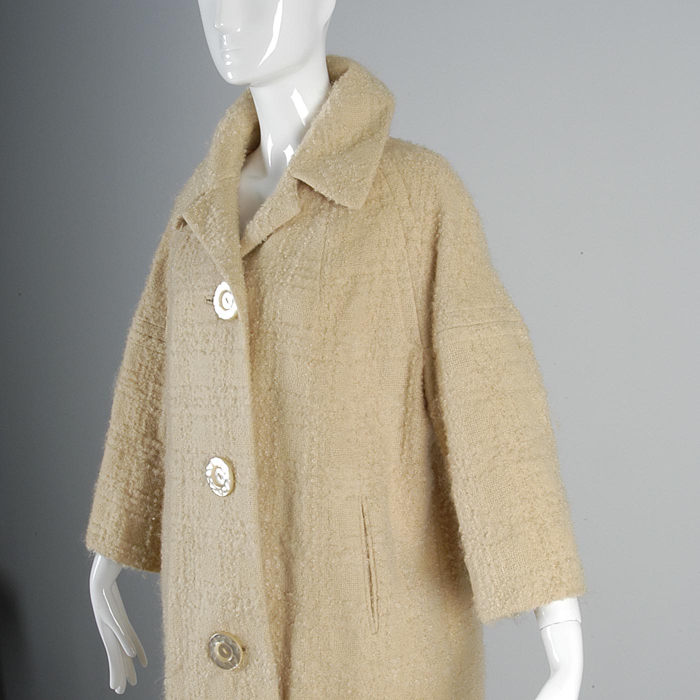 1960s Cream Boucle Tweed Car Coat