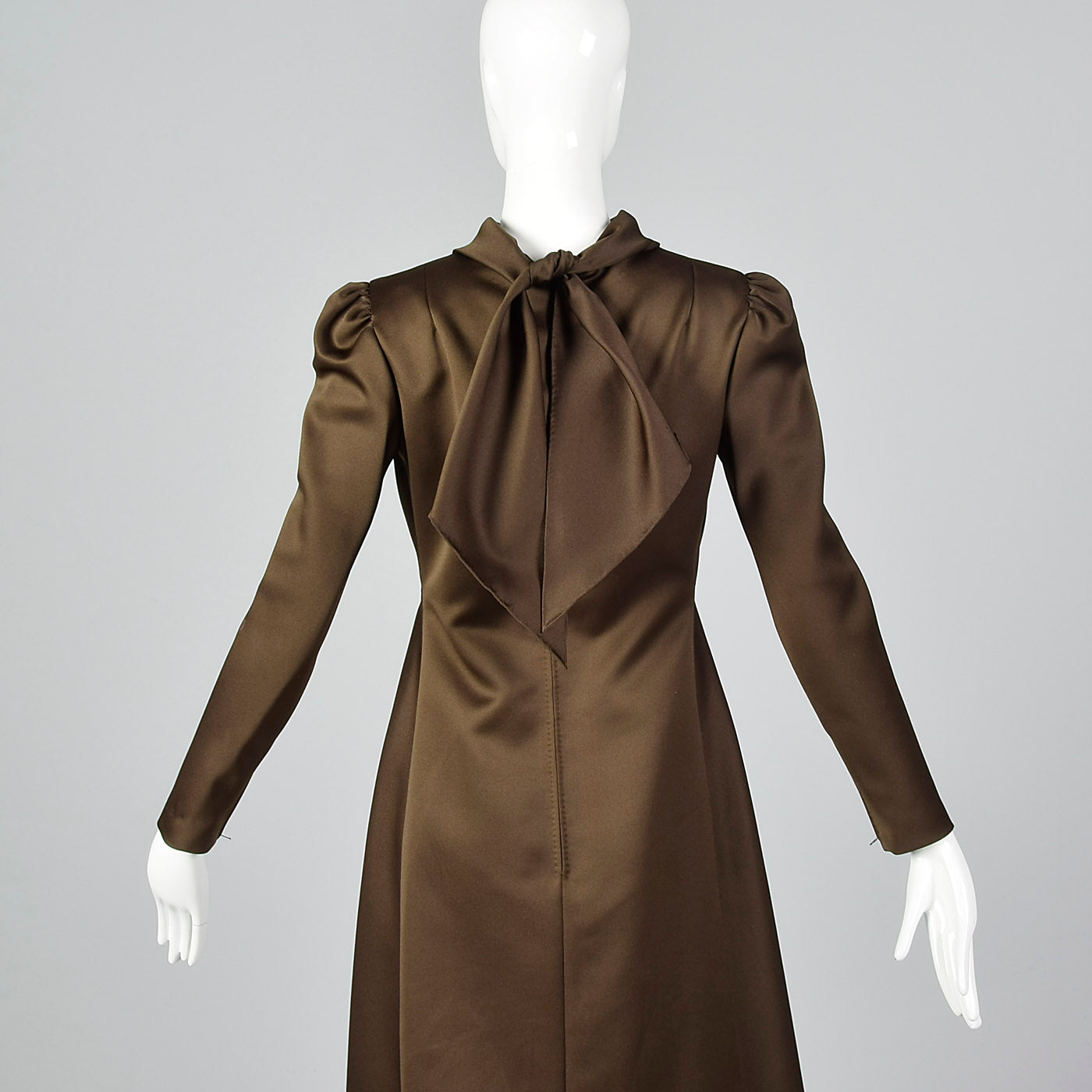 1970s Pauline Trigere Brown Satin Dress