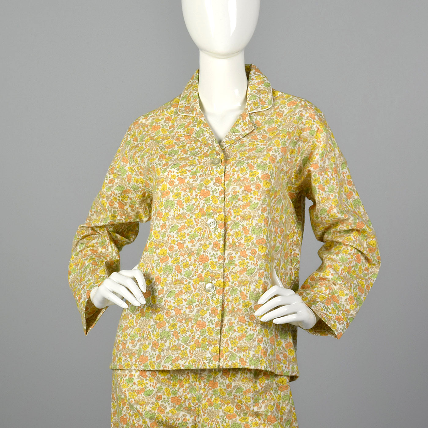 1960s Flannel PJ Set in Orange Floral Print