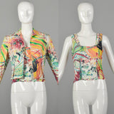 Alberto Makali Multi-Color Abstract Print Stretch Top and Matching Jean Jacket Set