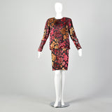 Medium-Large 1980s Black Burn Out Velvet Dress