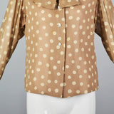 Medium 1970s Pauline Trigere Tan Polka Dot Blouse