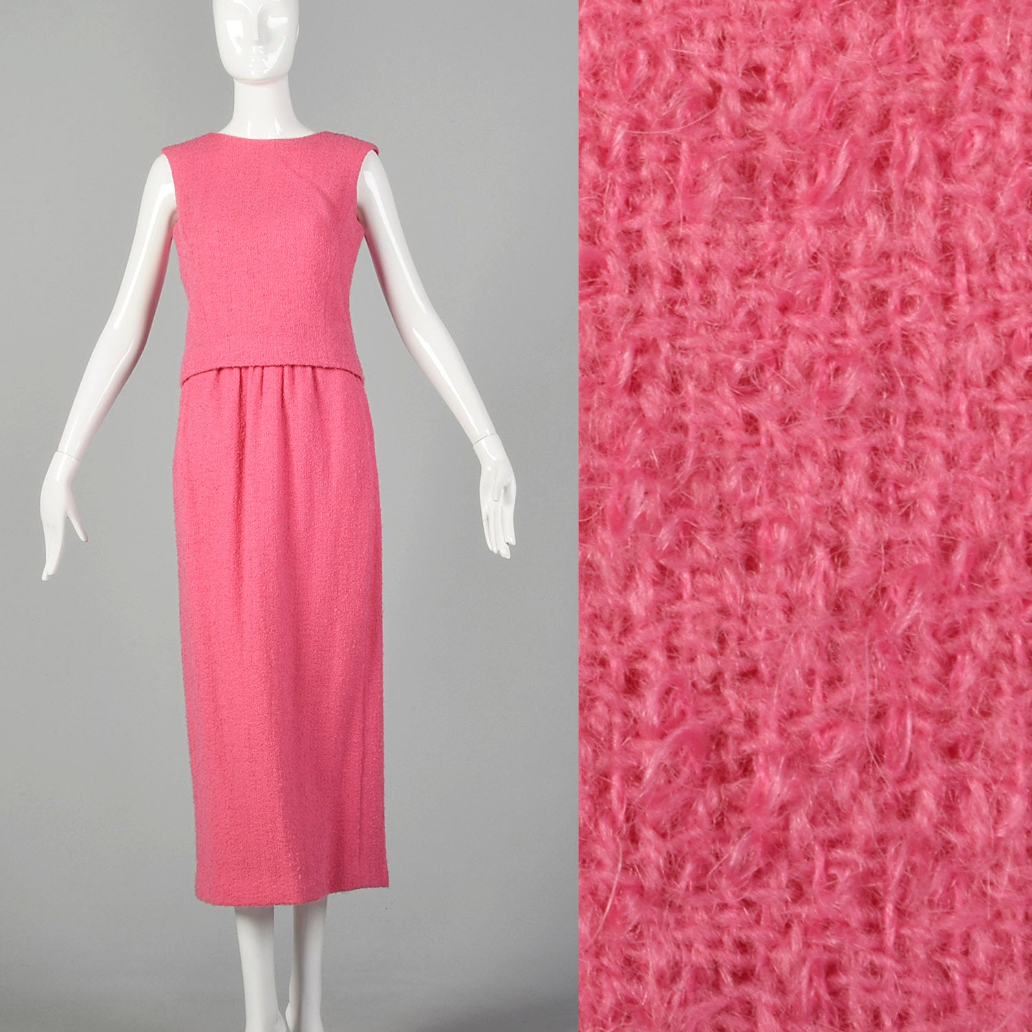 XS 1960s Pink Wool Tweed Top and Maxi Skirt Set