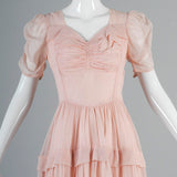 1940s Old Hollywood Pink Sheer Chiffon Dress
