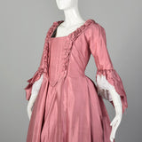 XS Reproduction 1780s Robe A L'Anglais Dress Box Pleat Embroidered Petticoat 5pc Repro Gown