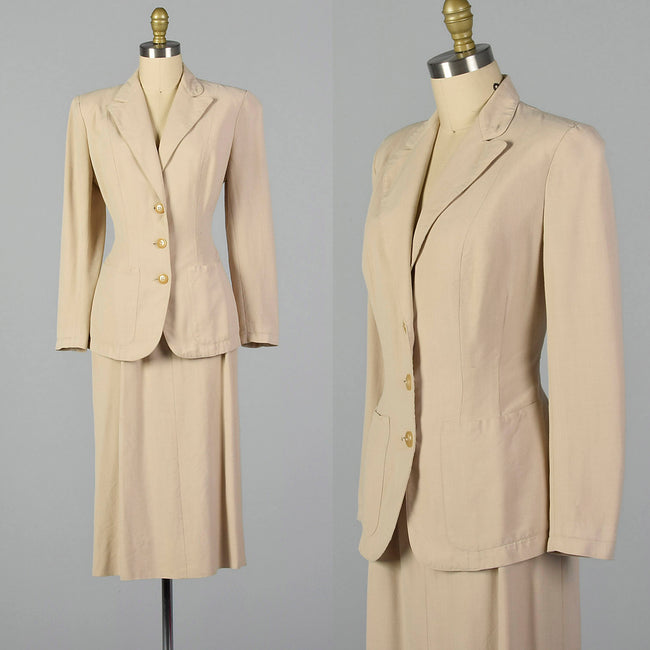 1950s Sacony Tan Summer Skirt Suit