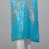 Medium 1970s India Blue Silk Sequin Cocktail Dress