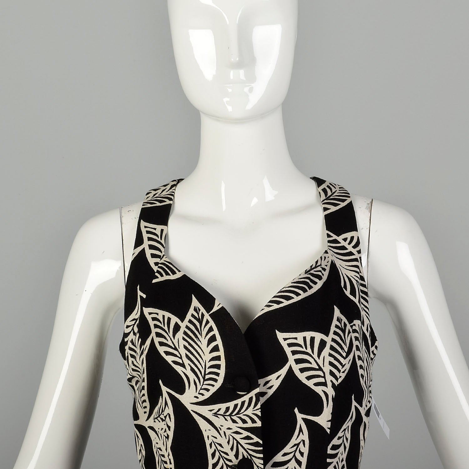 Medium 1990s Tropical Print Black Dress Casual Sleeveless