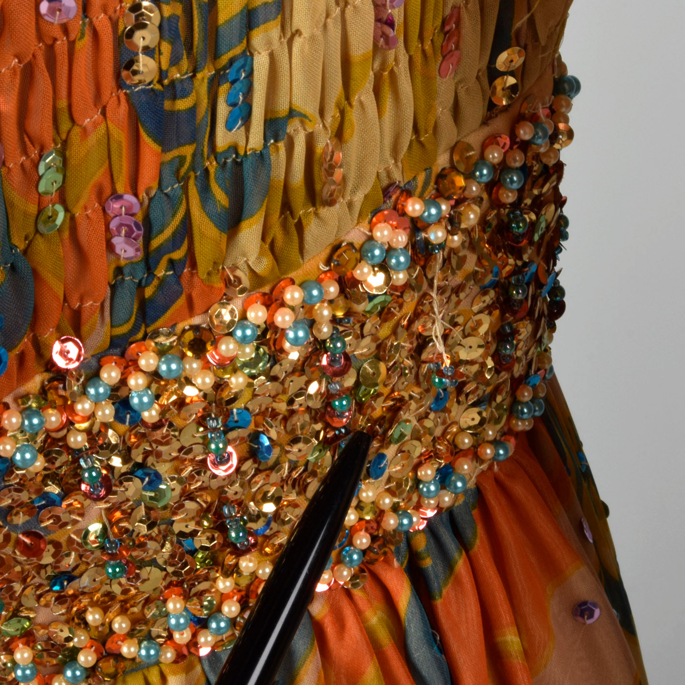 1970s Valentina Beaded Maxi Dress