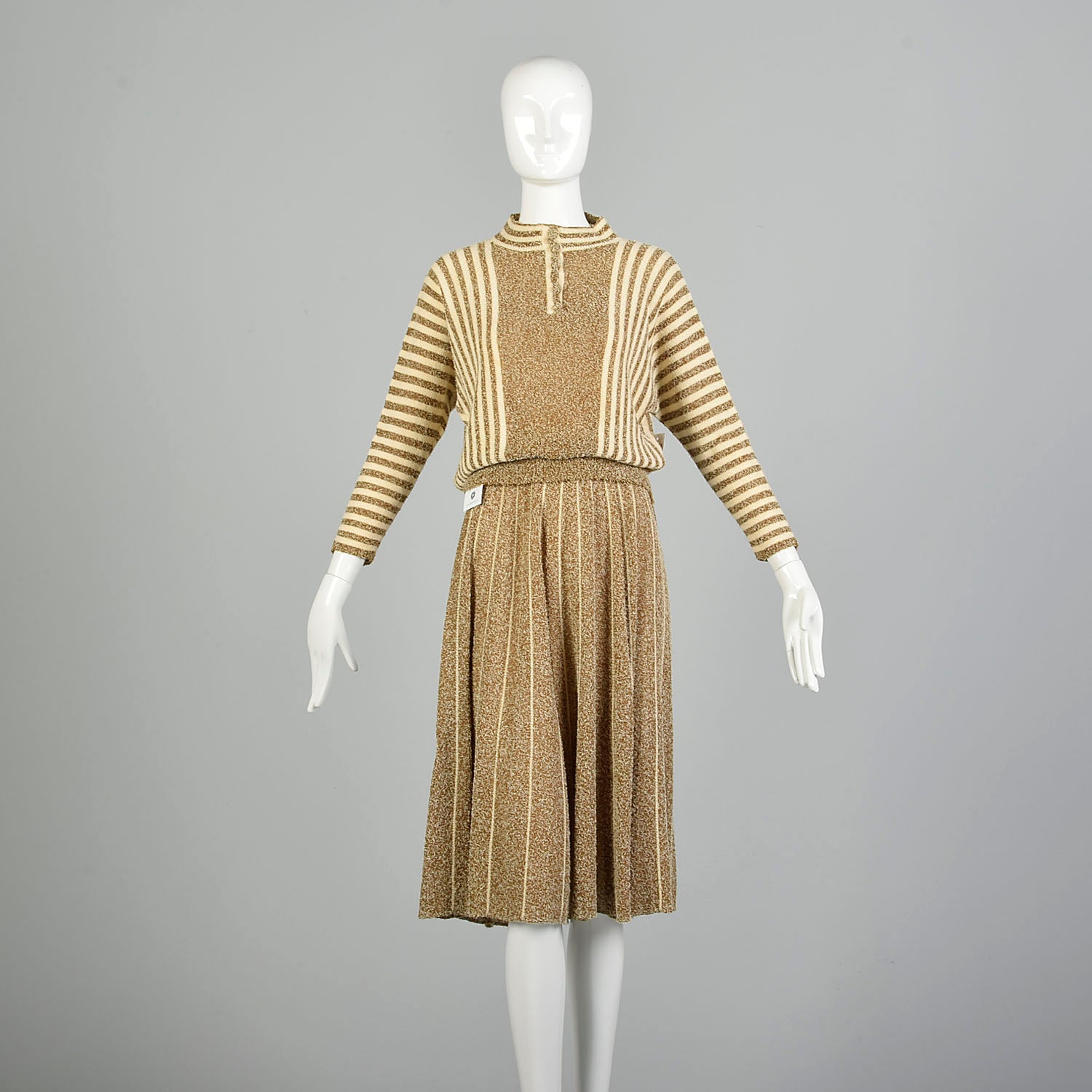 Small 1970s Harold Levine Sweater Ensemble Knit Dolman Sleeve Top Faux Panel Skirt Set