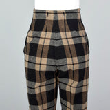 1960s Wool Cigarette Pants in Black and Brown Plaid