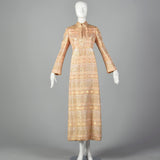 Large 1970s Malcolm Starr Blush Pink Metallic Maxi Dress